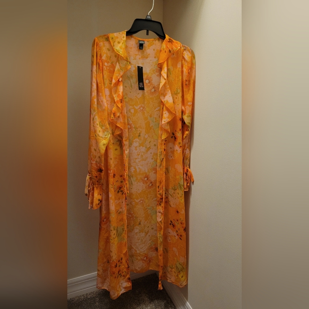 Floral Sheer Orange Kimono